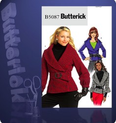 5087 BUTTERICK UNLINED 2 BREASTED WIDE COLLAR JACKET,BELT PATTERN 8-14,16-22